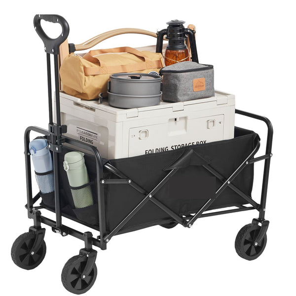 Heavy Duty Folding Wagon Cart 99.8kg Capacity | All-Terrain 12.7cm Wheels Beach Wagon | Collapsible Utility Cart with Drink Holders