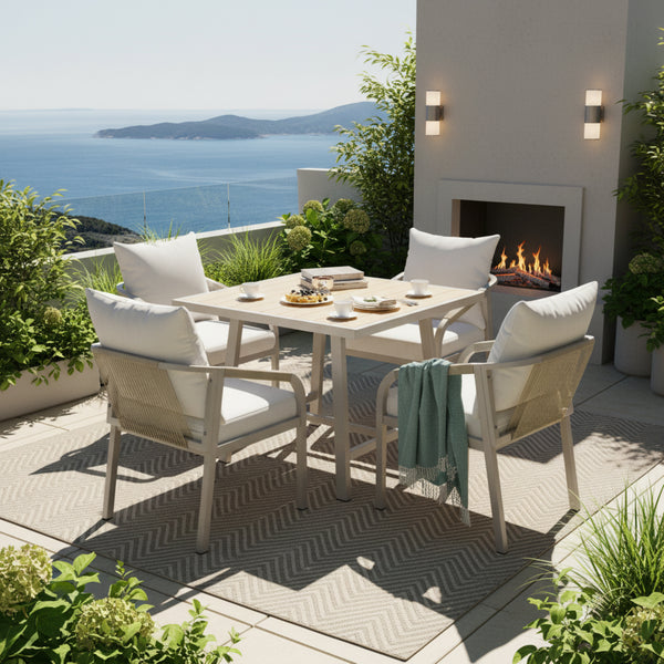4 Seater Garden Dining Set | Rope Chairs & WPC Table, Beige