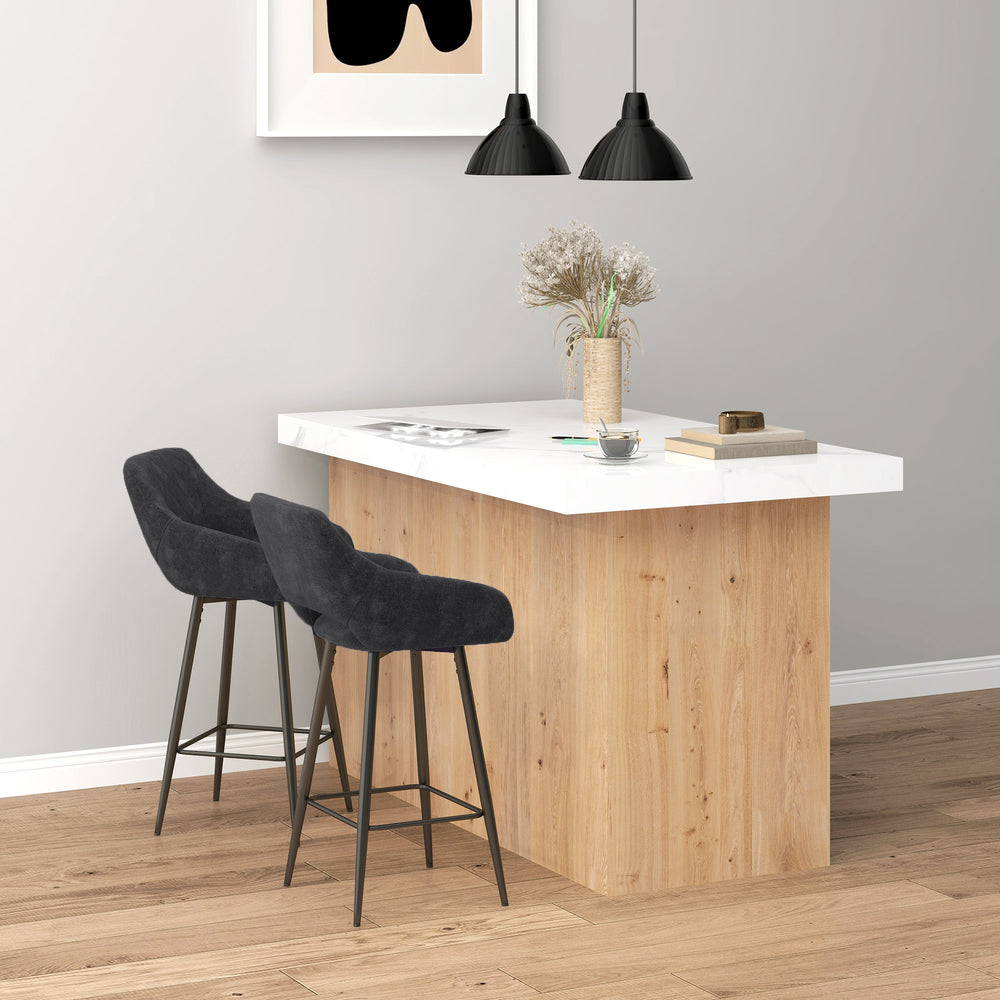 Bar Stools Set of 2 | Velvet-Feel Upholstered Tub Seats | Grey