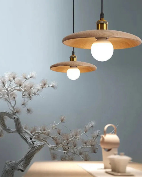 Pendant Ceiling Light - Halvora - Slim Wood Shade - Japandi Zen Design