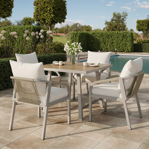 4 Seater Garden Dining Set | Rope Chairs & WPC Table, Beige