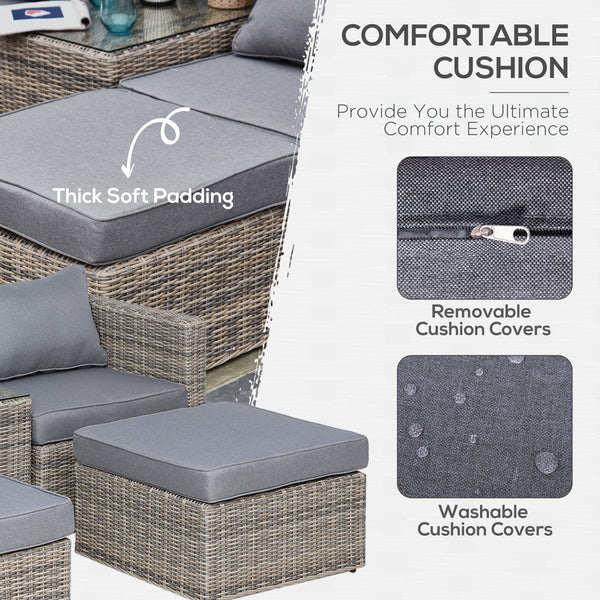 5-Piece Rattan Garden Sofa Set | Thick Cushions & Glass Table