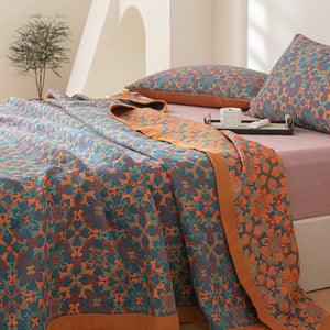 Cotton Bed Quilt – Quilora – Blue Reversible Blanket – Organic Winter Bedding