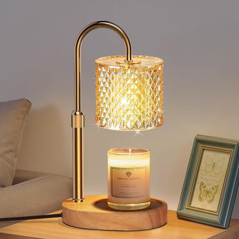 Solid Wood Candle Warmer Lamp — Champagne Gold Finish with Timer | Wax Melt Warmer