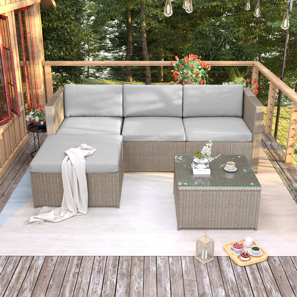Rattan Corner Sofa Set with Coffee Table | Patio Lounge Set