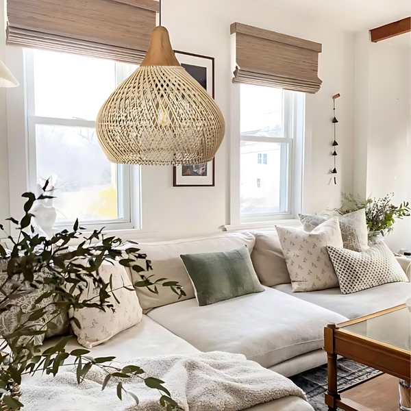 Rattan Ceiling Lamp - Solaro - Handwoven Boho Light - Natural Pendant Decor