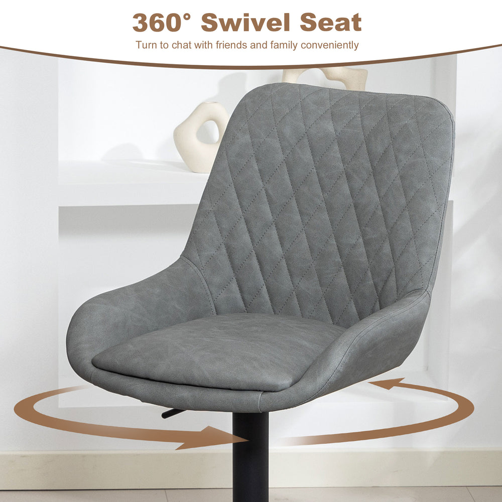 Bar Stools Set of 2 | Adjustable Height | 360° Swivel Faux Leather Light Grey
