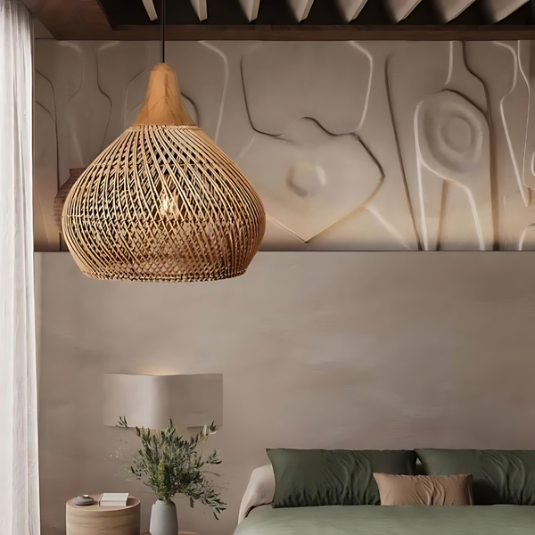 Rattan Ceiling Lamp - Solaro - Handwoven Boho Light - Natural Pendant Decor