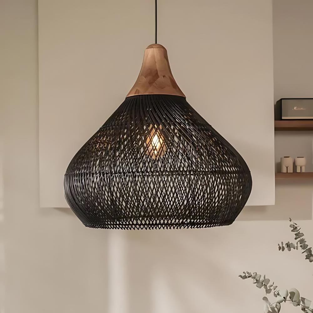 Rattan Pendant Light - Solara - Boho Ceiling Lamp - Handwoven Home Decor