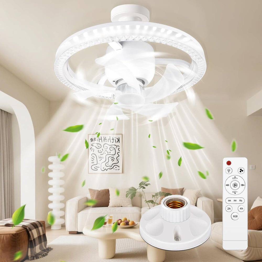 Ceiling Fan with LED Light & Remote | Dimmable E27 360° Fan