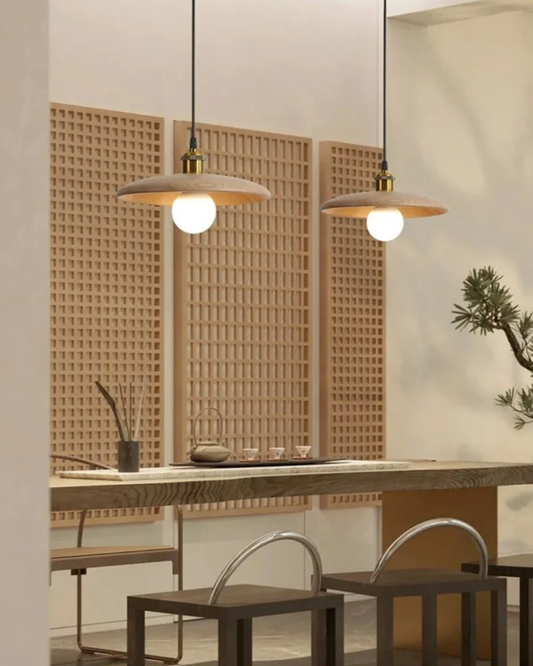 Pendant Ceiling Light - Halvora - Slim Wood Shade - Japandi Zen Design