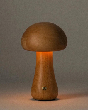 Table Lamp Light - Glomora - Wooden Mushroom Design - Soft Bedside Glow