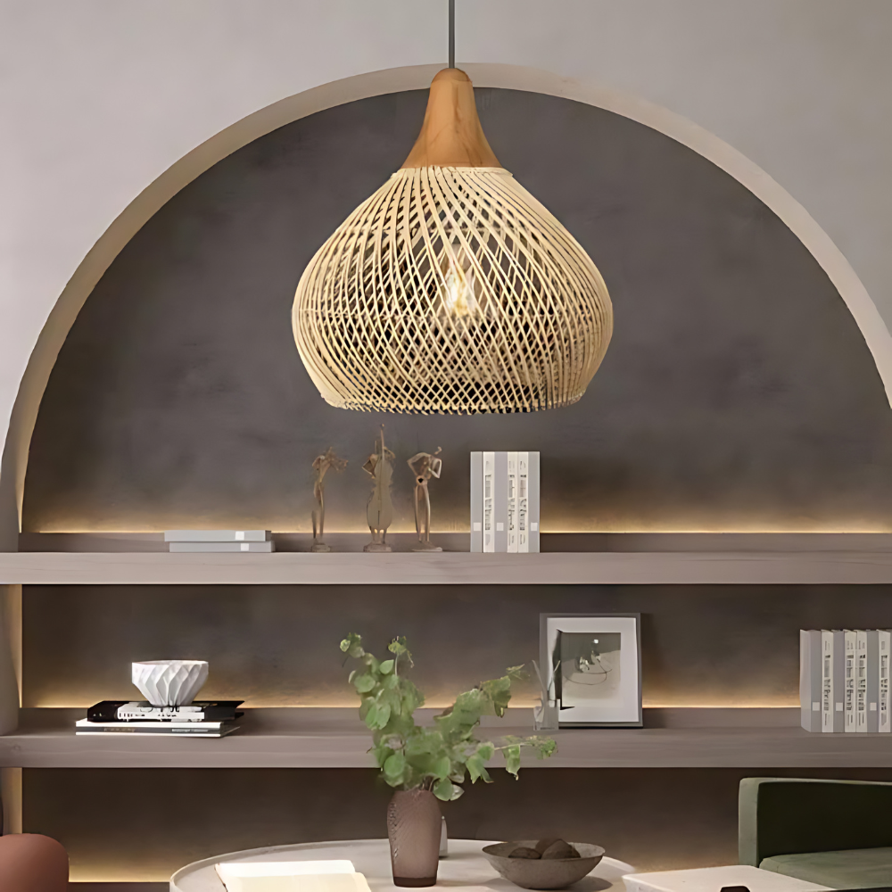 Rattan Ceiling Lamp - Solaro - Handwoven Boho Light - Natural Pendant Decor
