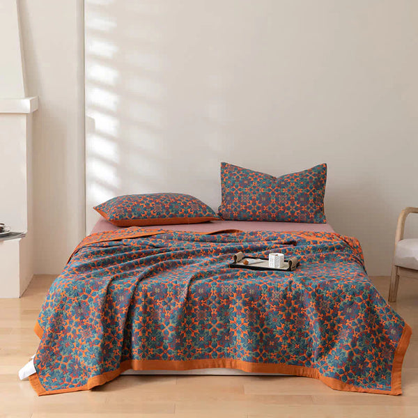 Cotton Bed Quilt – Quilora – Blue Reversible Blanket – Organic Winter Bedding