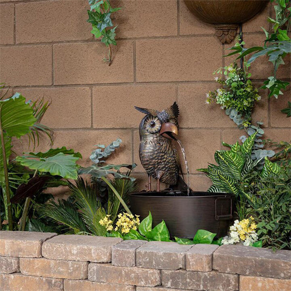 Bird Fountain Garden Ornament | Flowing Water Feature with Electric Pump | Owl, Crow & Rooster Designs