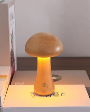 Table Lamp Light - Glomora - Wooden Mushroom Design - Soft Bedside Glow