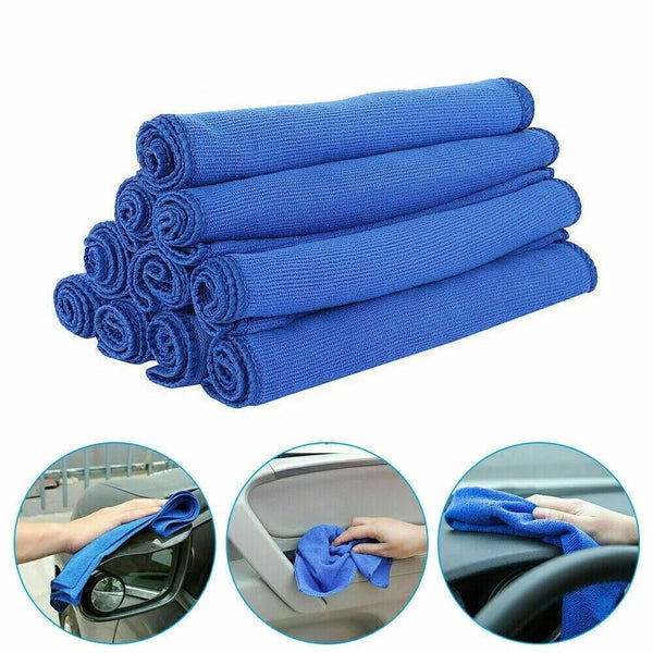 50 Pack Large Microfibre Car Cleaning Cloths — Auto Detailing Towels for Washing, Drying, Waxing & Polishing | Lint-Free Streak-Free Multi-Surface Cloths | 30x30cm Blue