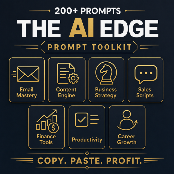 The AI Edge Prompt Toolkit — 200+ prompts, 7 categories, what's inside infographic
