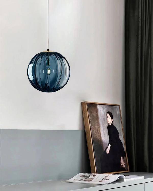 Pendant Ceiling Light - Virello - Amber Glass Globe - Modern Vintage Style
