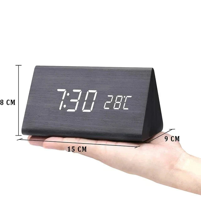 Wooden LED Clock - Tempura - Digital Alarm Display - Adjustable Brightness