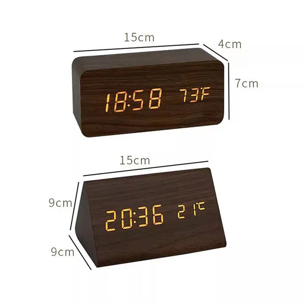 Wooden LED Clock - Tempura - Digital Alarm Display - Adjustable Brightness