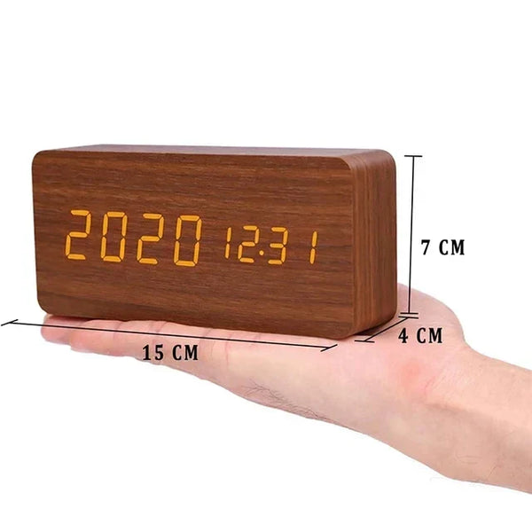 Wooden LED Clock - Tempura - Digital Alarm Display - Adjustable Brightness