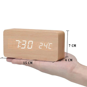 Wooden LED Clock - Tempura - Digital Alarm Display - Adjustable Brightness