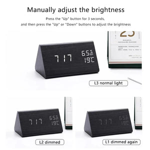 Wooden LED Clock - Tempura - Digital Alarm Display - Adjustable Brightness