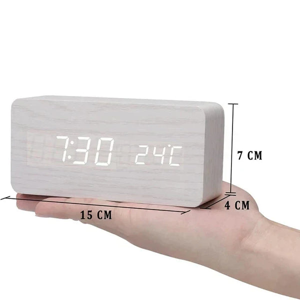 Wooden LED Clock - Tempura - Digital Alarm Display - Adjustable Brightness