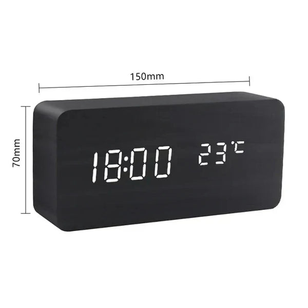 Wooden LED Clock - Tempura - Digital Alarm Display - Adjustable Brightness