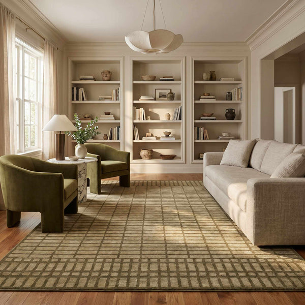 Gareth Olive Grid Area Rug