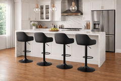 Bar Stools Set of 4 | Adjustable Height | Swivel Seat | Armrests Black