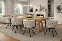 Velvet Swivel Dining Chair | Ergonomic | Cream | Set of 2