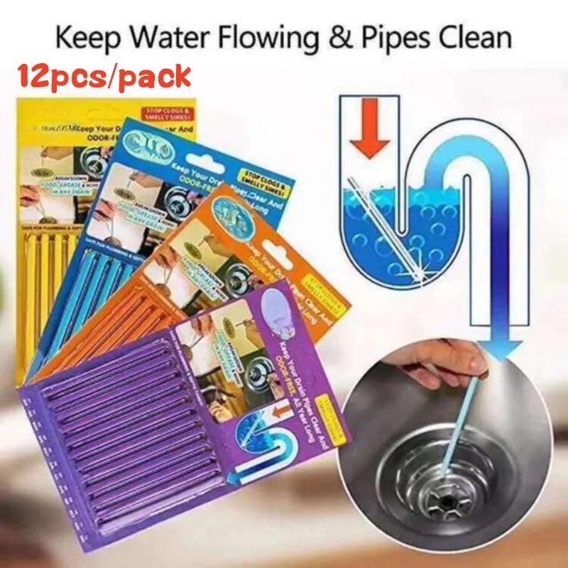 Drain Cleaning Sticks | 12 PCS Enzyme Rods for Odor Elimination | Safe and Effective Clog Remover 0