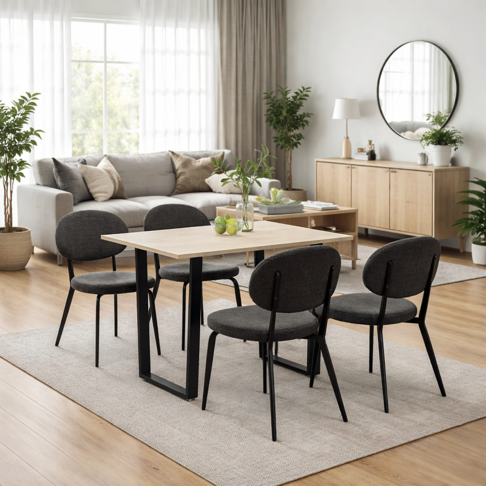 Dining Chairs Set of 4 | Boucle Fleece-Feel Upholstery | Black & Grey