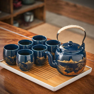 Elegant Japanese Tea Set with Scenic Blue Landscape Design ? Complete Tea Gift Set for Gongfu Tea Ceremony 0