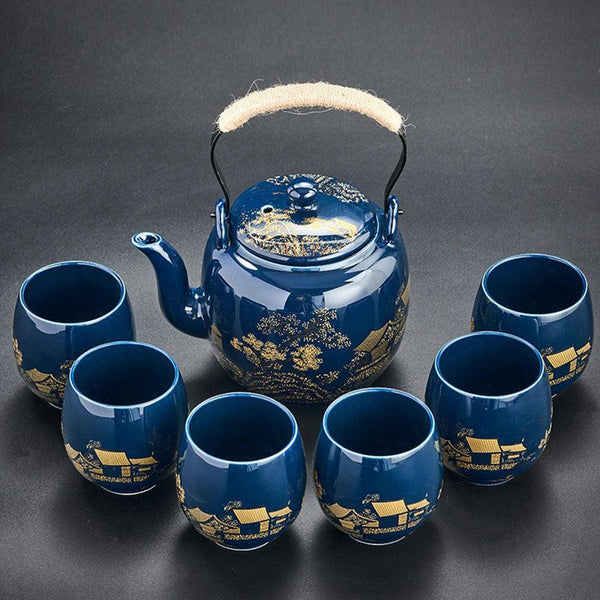 Elegant Japanese Tea Set with Scenic Blue Landscape Design ? Complete Tea Gift Set for Gongfu Tea Ceremony 4