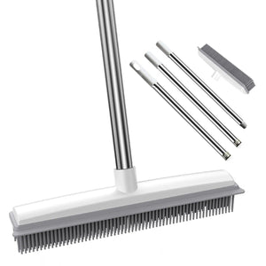 Home Essentials | Rubber Broom Carpet Rake with Squeegee for Pet Hair Removal | Long Handle Design for Easy Cleaning 1