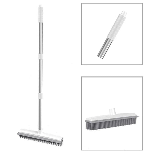 Home Essentials | Rubber Broom Carpet Rake with Squeegee for Pet Hair Removal | Long Handle Design for Easy Cleaning 4