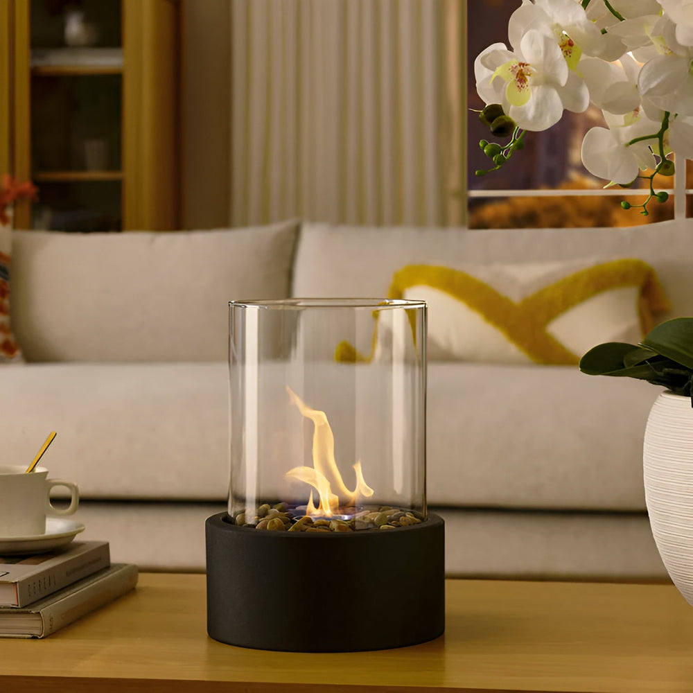 Tabletop Fire Pit - Solis - Black Metal Base - Indoor Outdoor Fireplace