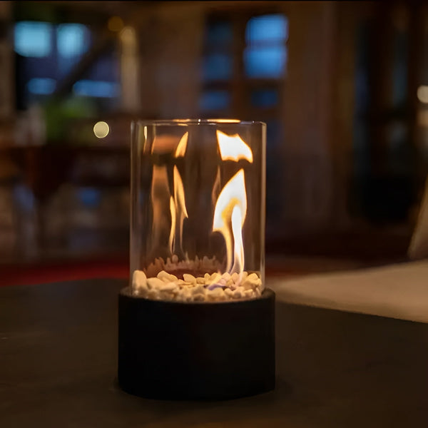Tabletop Fire Pit - Solis - Black Metal Base - Indoor Outdoor Fireplace