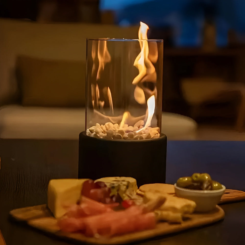 Tabletop Fire Pit - Solis - Black Metal Base - Indoor Outdoor Fireplace