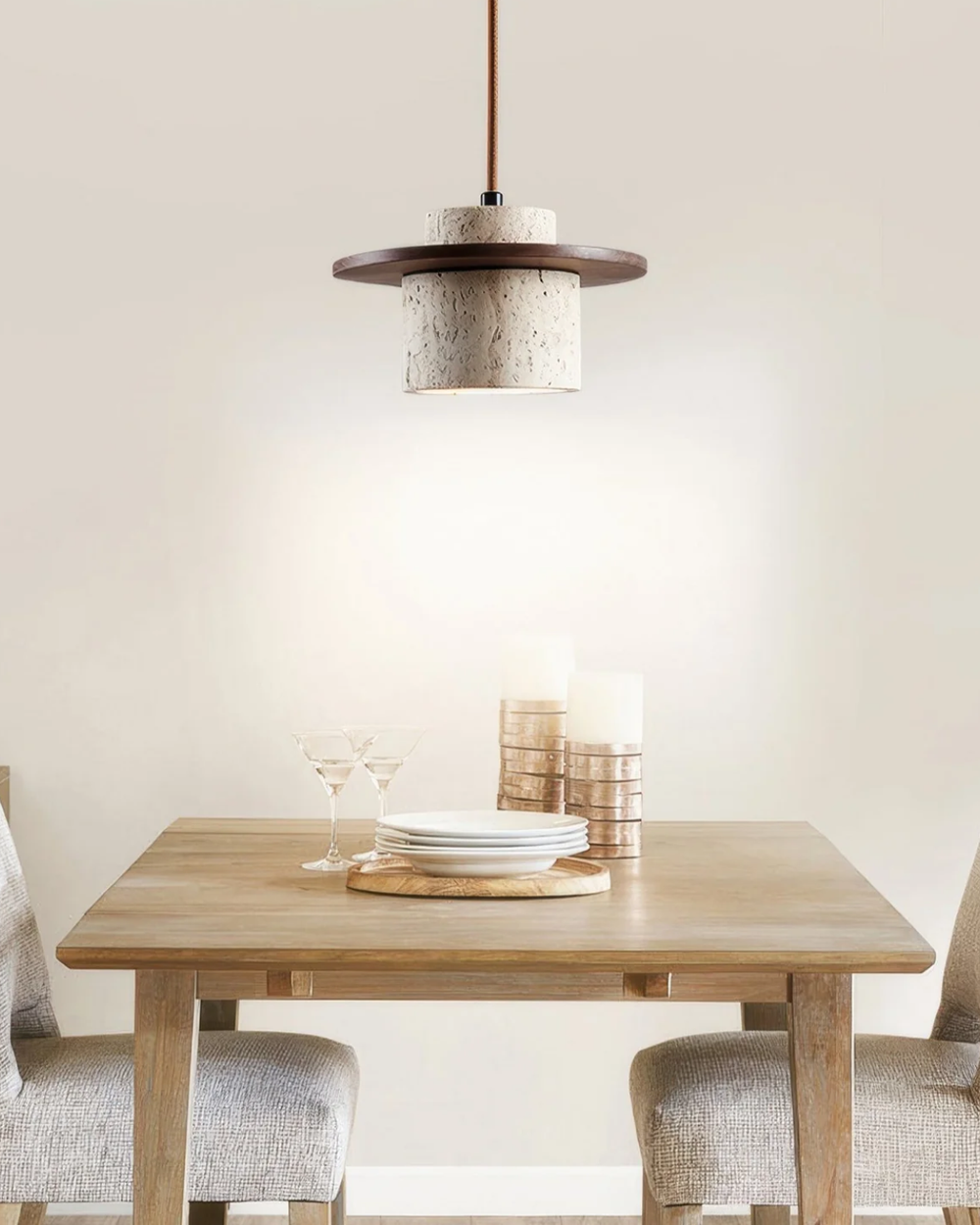 Pendant Light Fixture - Atlaro - Travertine Stone Design - Rustic Dining Lighting