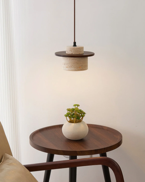 Pendant Light Fixture - Atlaro - Travertine Stone Design - Rustic Dining Lighting