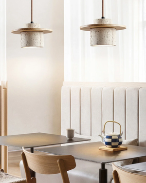 Pendant Light Fixture - Atlaro - Travertine Stone Design - Rustic Dining Lighting