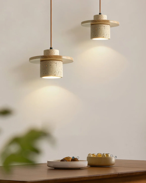 Pendant Light Fixture - Atlaro - Travertine Stone Design - Rustic Dining Lighting