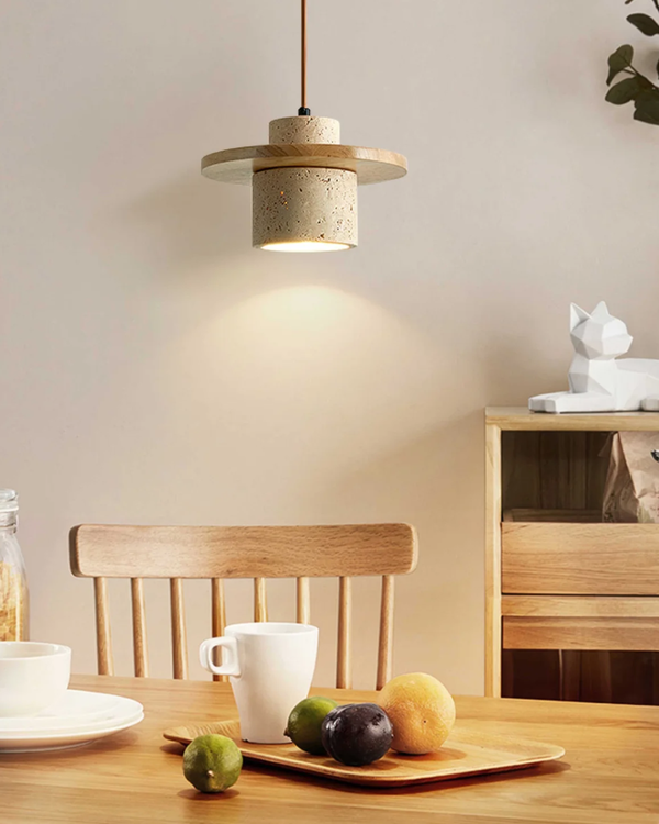 Pendant Light Fixture - Atlaro - Travertine Stone Design - Rustic Dining Lighting
