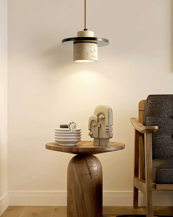 Pendant Light Fixture - Atlaro - Travertine Stone Design - Rustic Dining Lighting