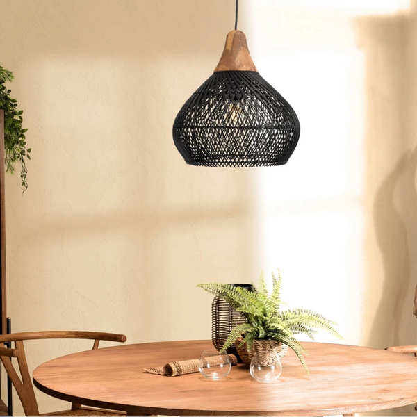 Rattan Pendant Light - Solara - Boho Ceiling Lamp - Handwoven Home Decor
