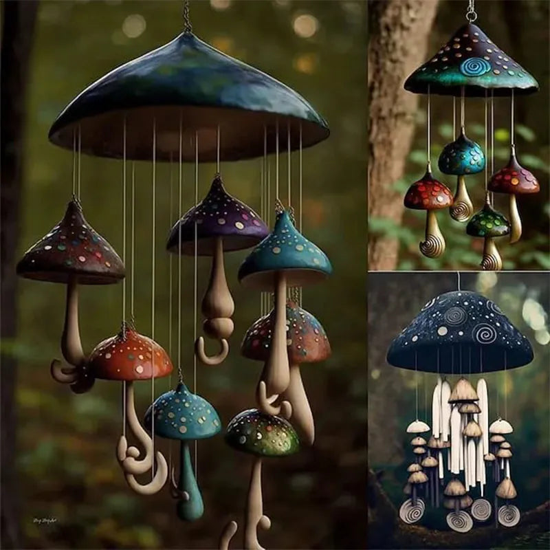 Mushroom Wind Chime - Enchantix - Resin Garden Decor - Outdoor Melodies